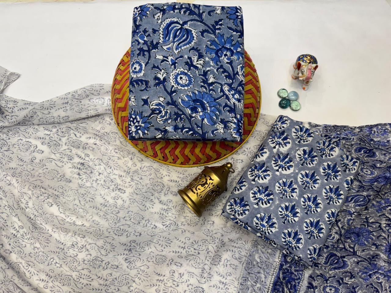 Chandni Soot – Handblock Printed Cotton Suit Set with Chiffon Dupatta