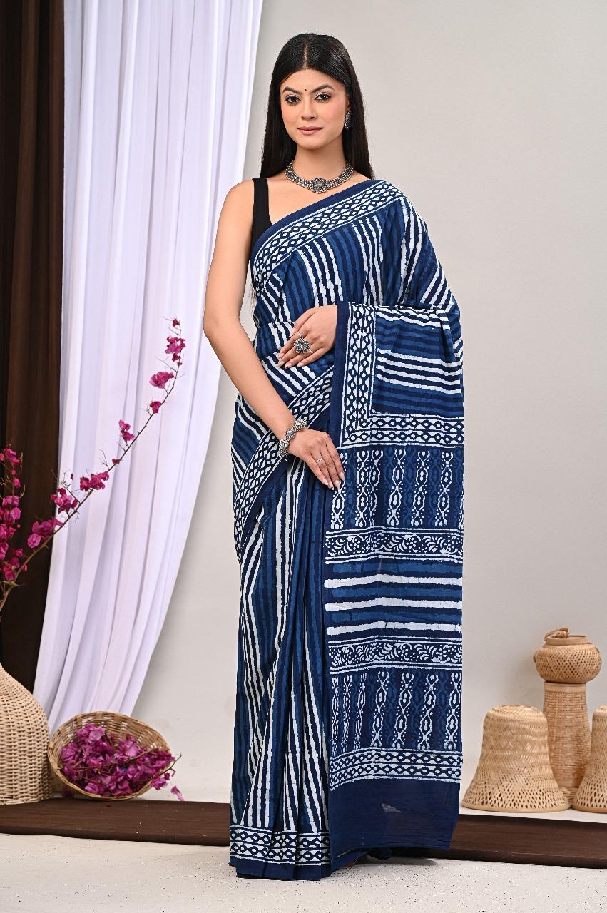 AabhaLoom – Handblock Printed Cotton Mul Saree