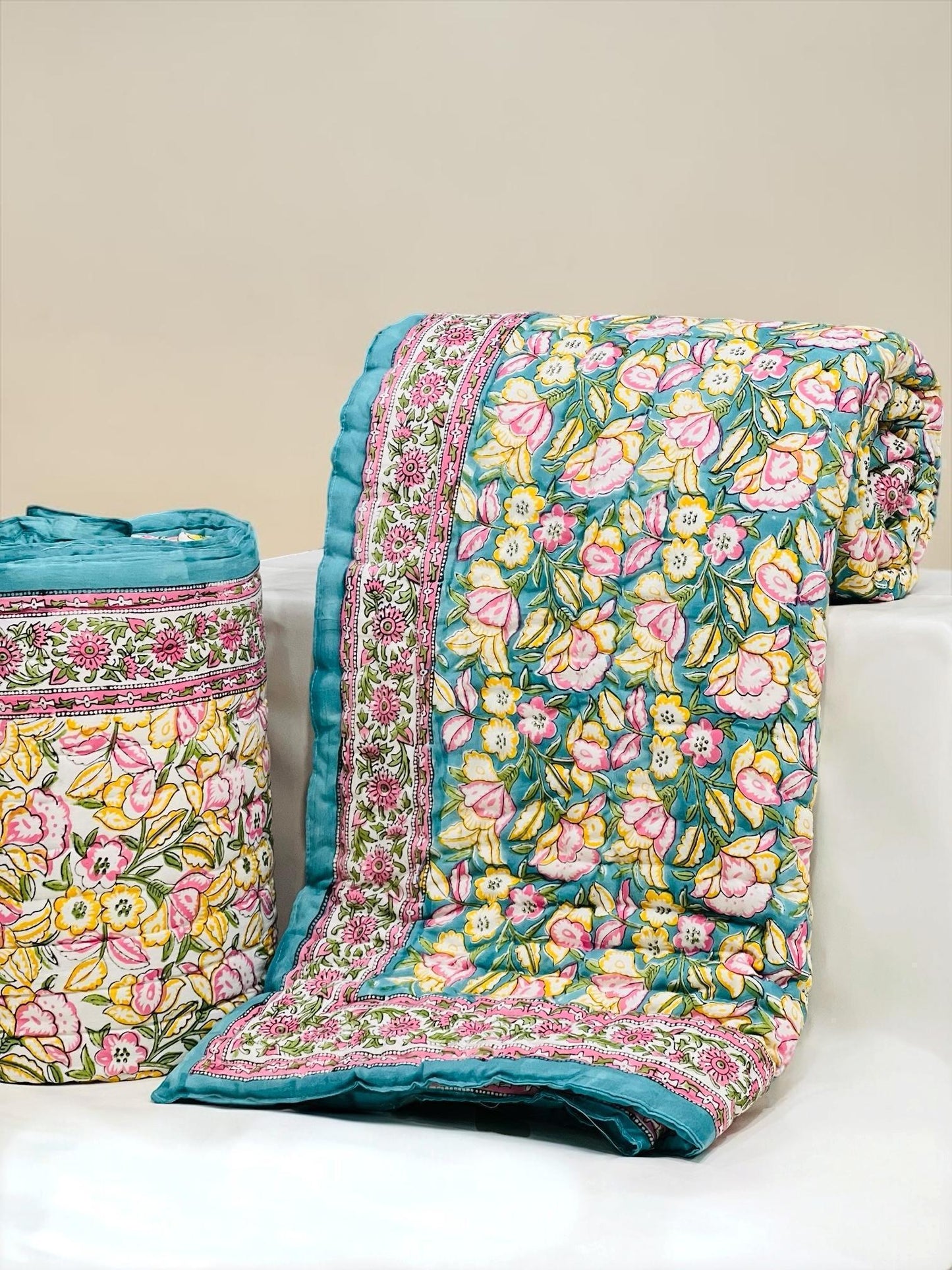 Dazzy Razai - Handblock Printed King Size Quilt Razai