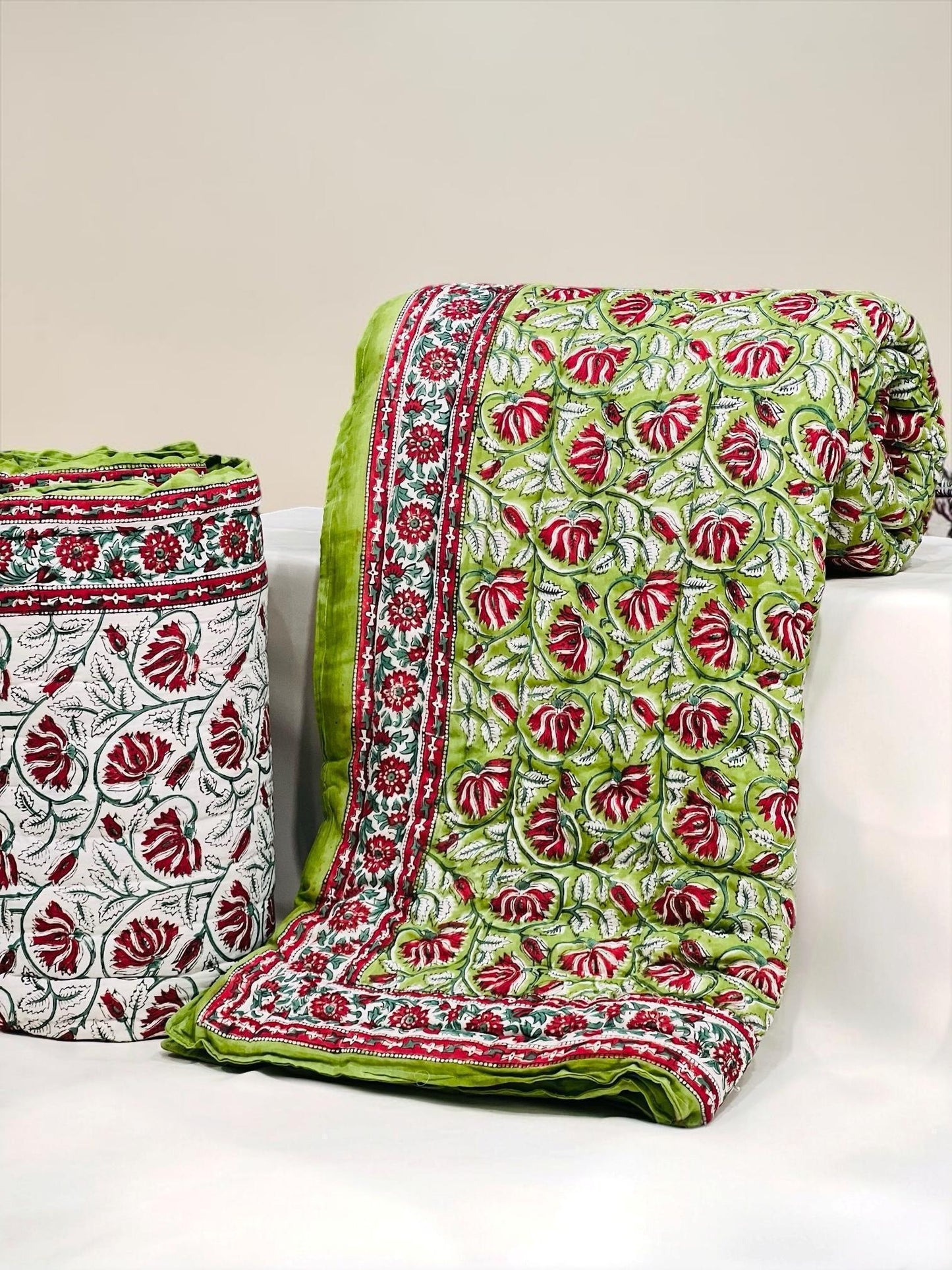 Phoolbagh - Handblock Printed King Size Quilt Razai