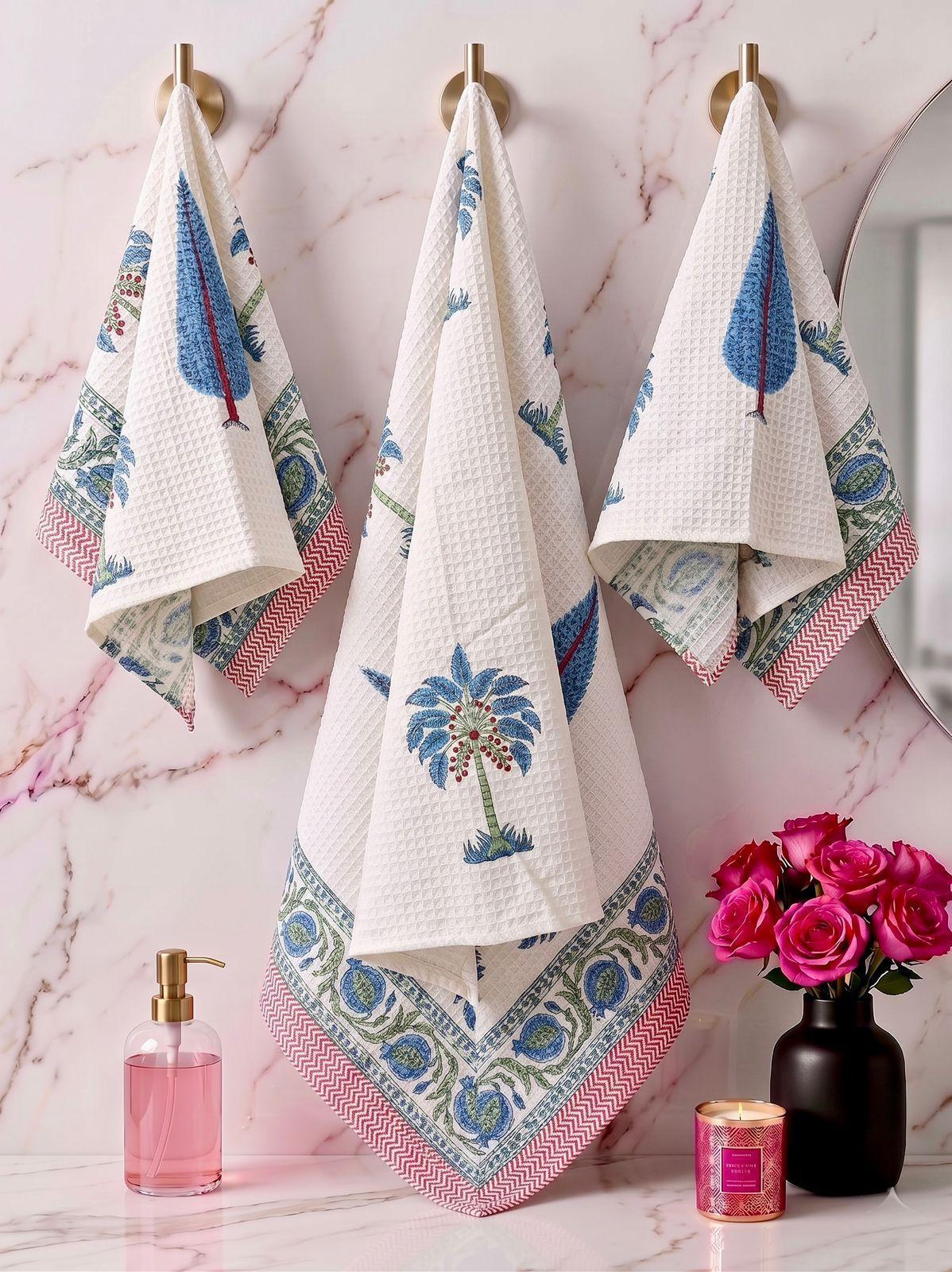 Rangkaari – Handblock Printed Waffle Towel Set