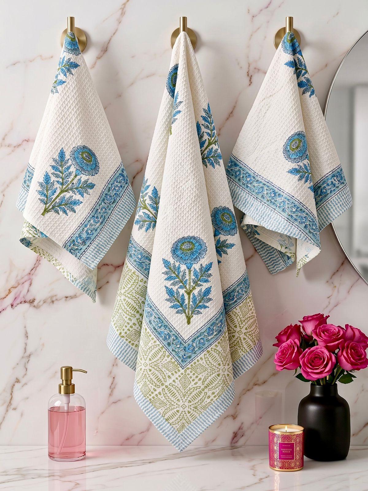 Rajbagh - Handblock Printed Waffle Towel Set