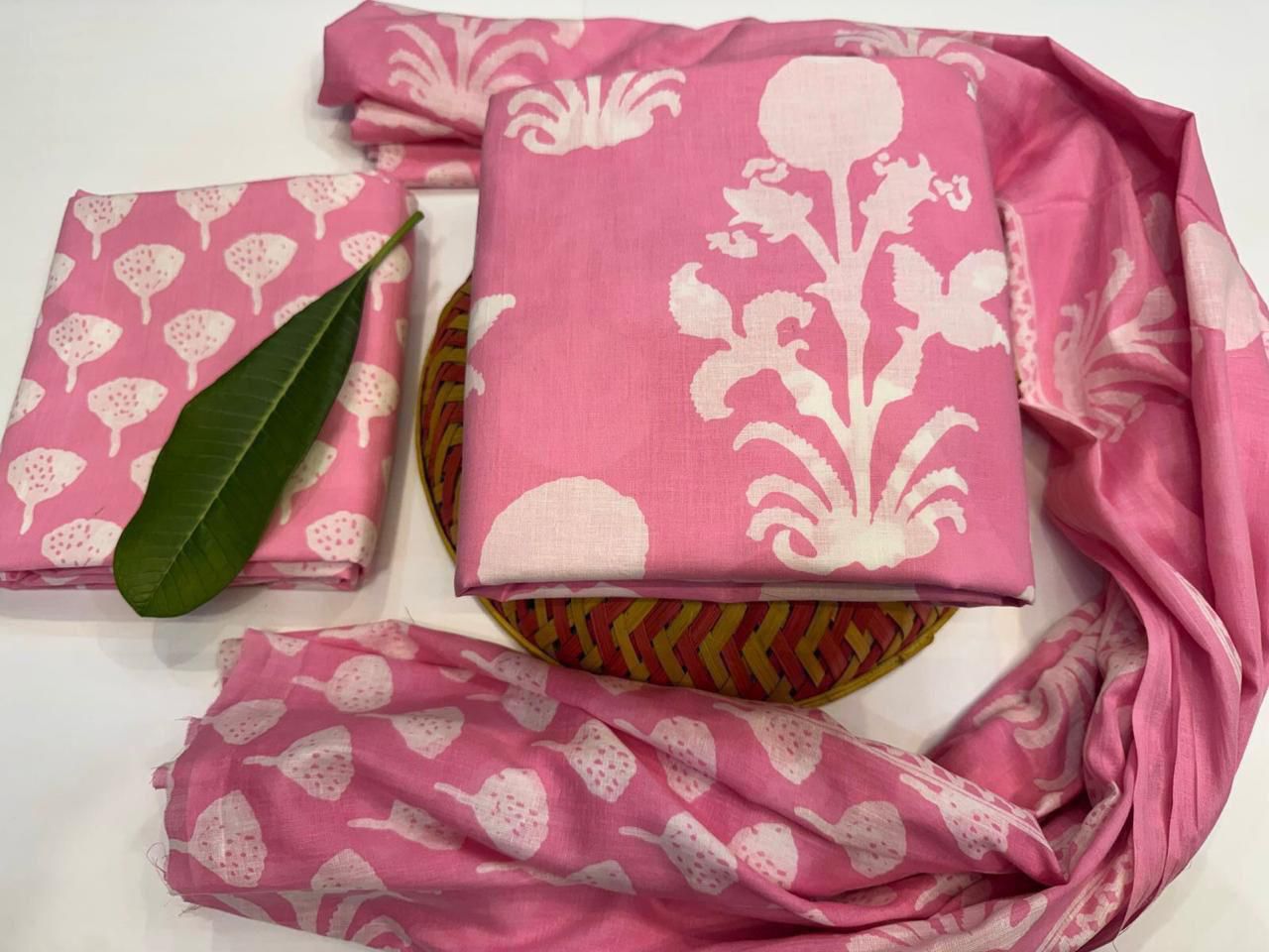 Echo Petals Handblock Printed Cotton Suit Set with mul mul Dupatta