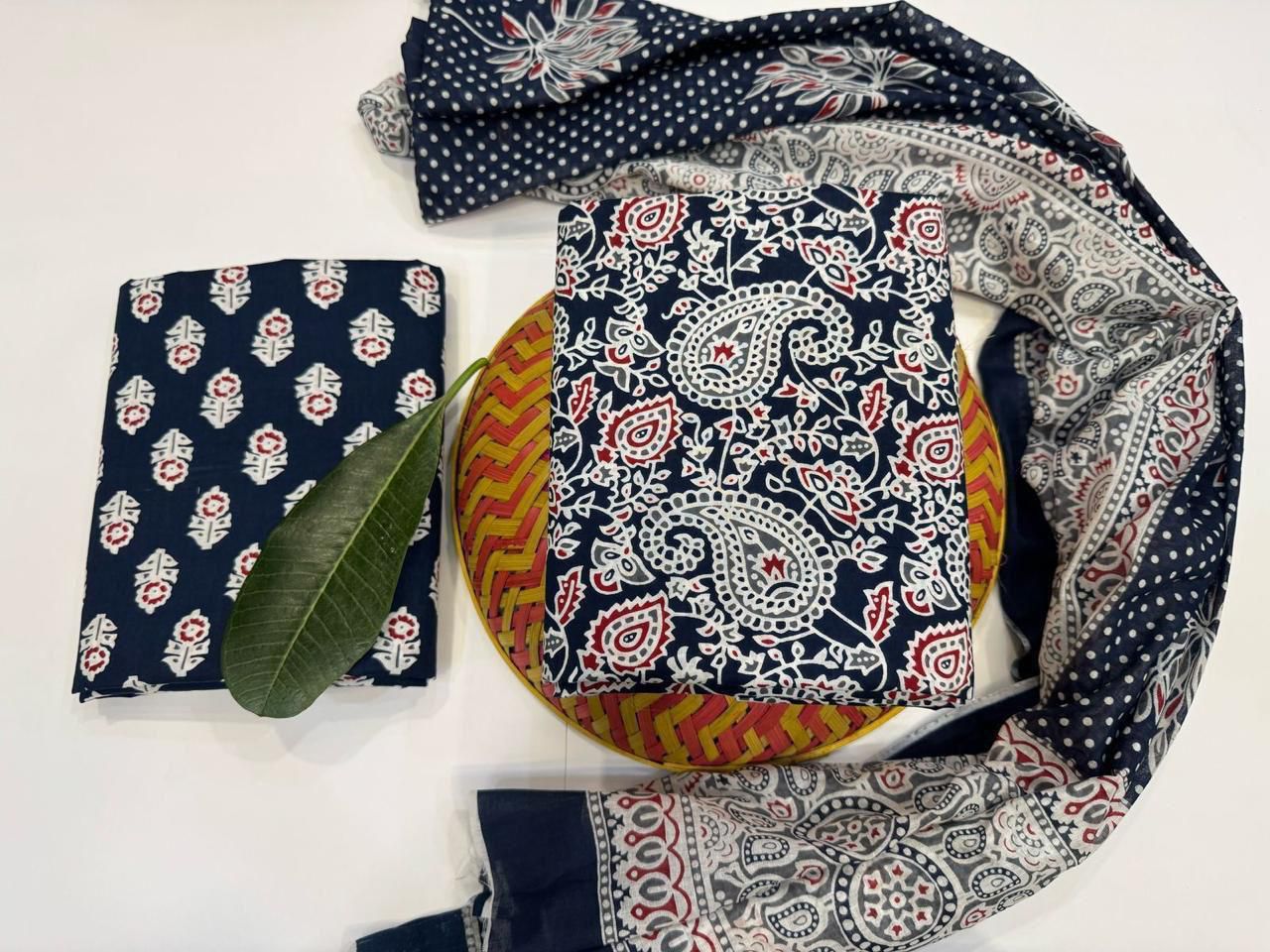 Haseen Hues Handblock Printed Cotton Suit Set with mul mul Dupatta