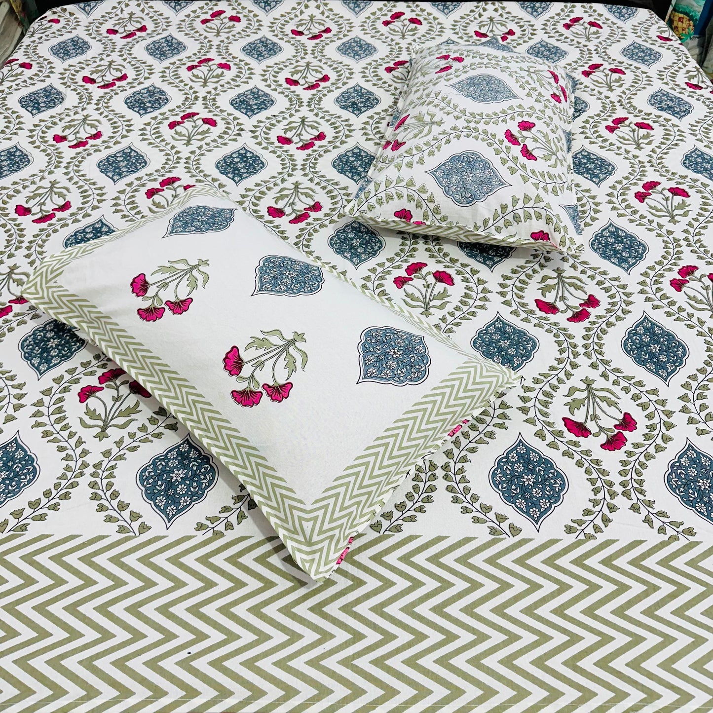 Sapphire Shine Handblock Printed Bedsheet