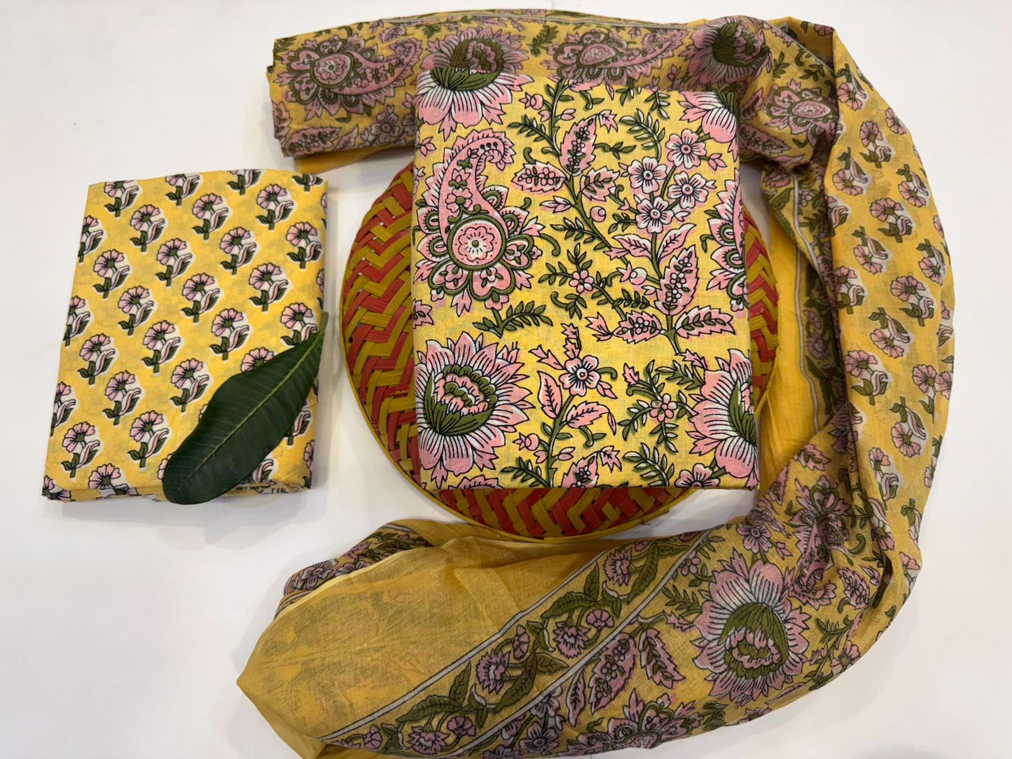 Mogra Mornings Handblock Printed Cotton Suit Set with mul mul Dupatta