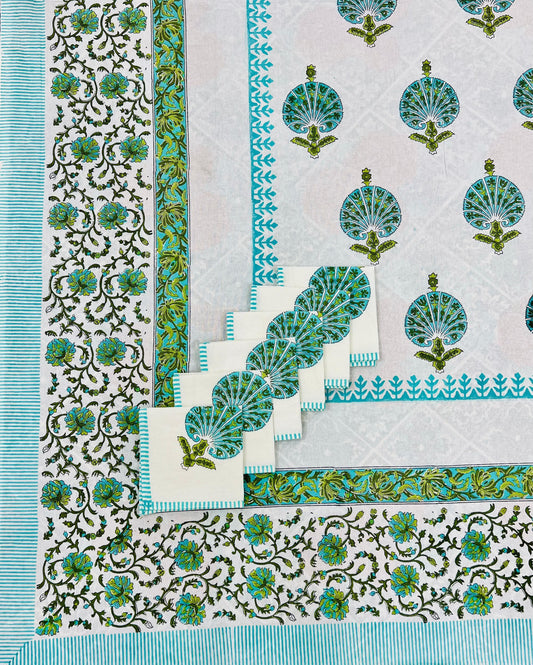 RangRitu Linen | Handblock Printed Dining Table Cover Set