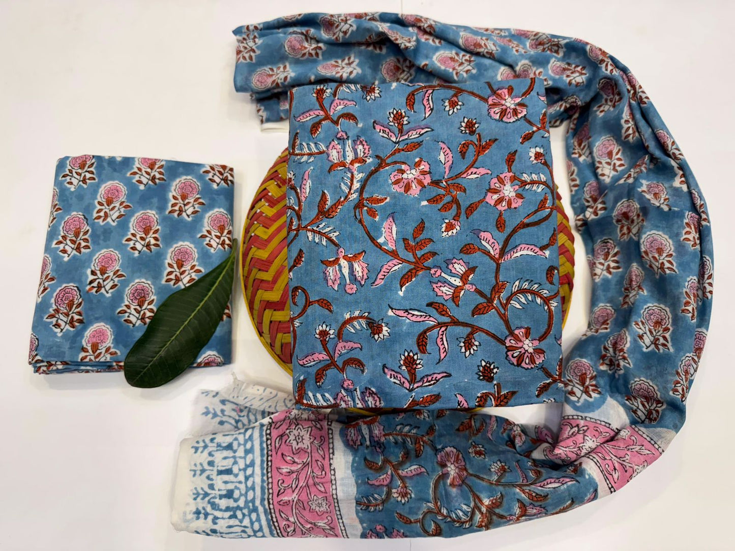 MulSoft Elegance Handblock Printed Cotton Suit Set with mul mul Dupatta