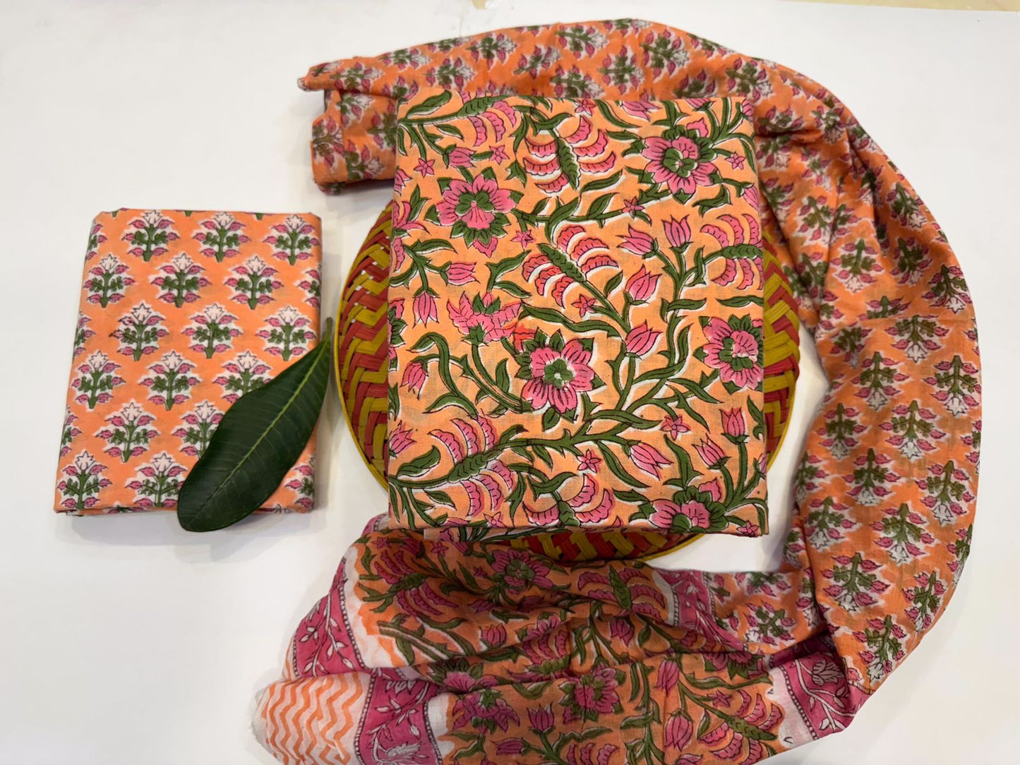 Dreamy Dew Handblock Printed Cotton Suit Set with mul mul Dupatta