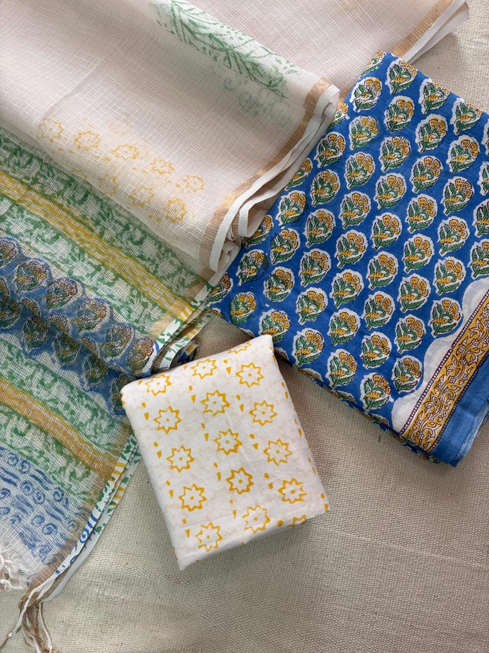 Sutrikaa – Handblock Printed Cotton Suit Set with Kota Doriya Dupatta