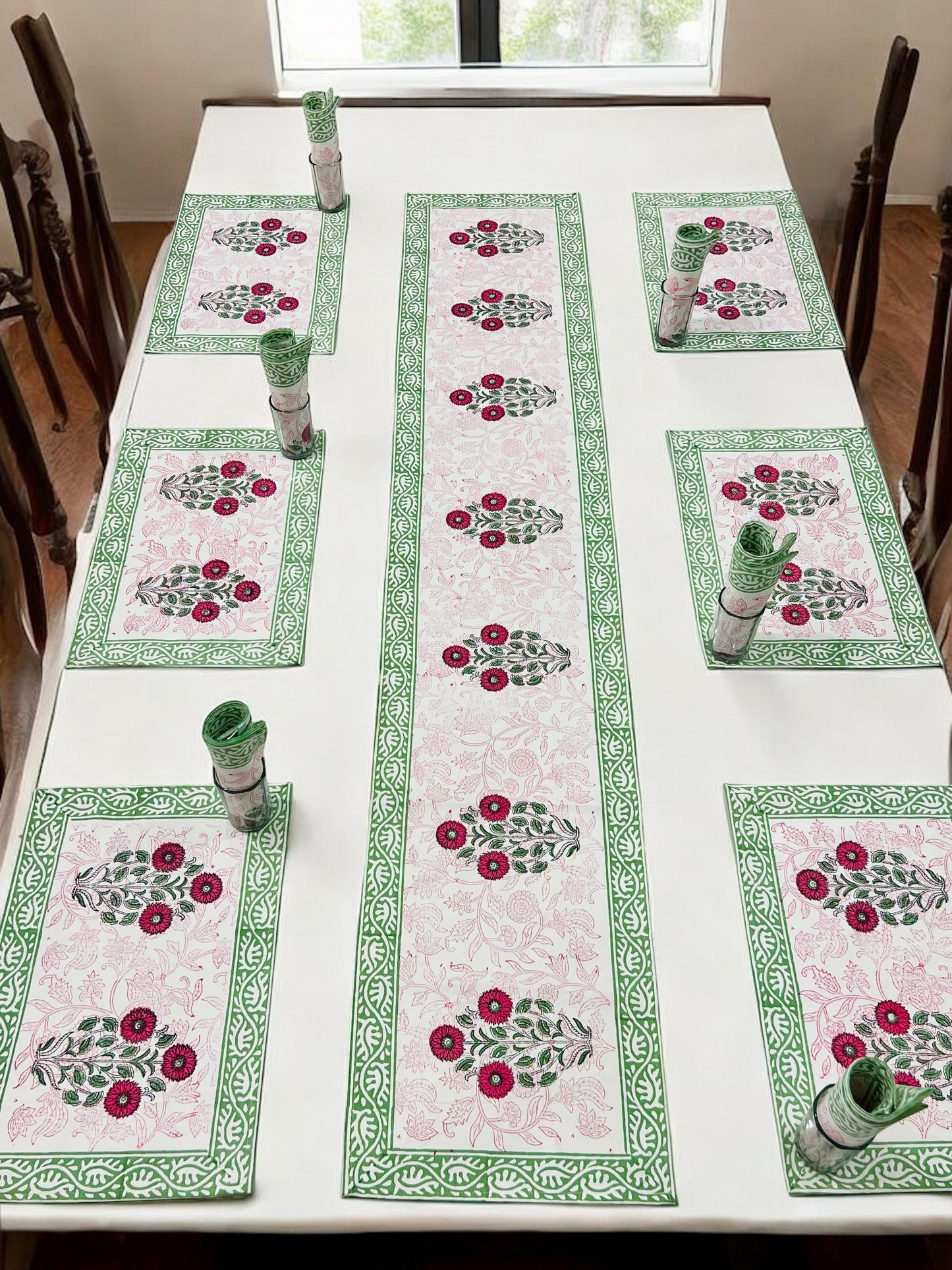 Gulzaar Grace – Handblock Printed 6-Seater Dining Table Set