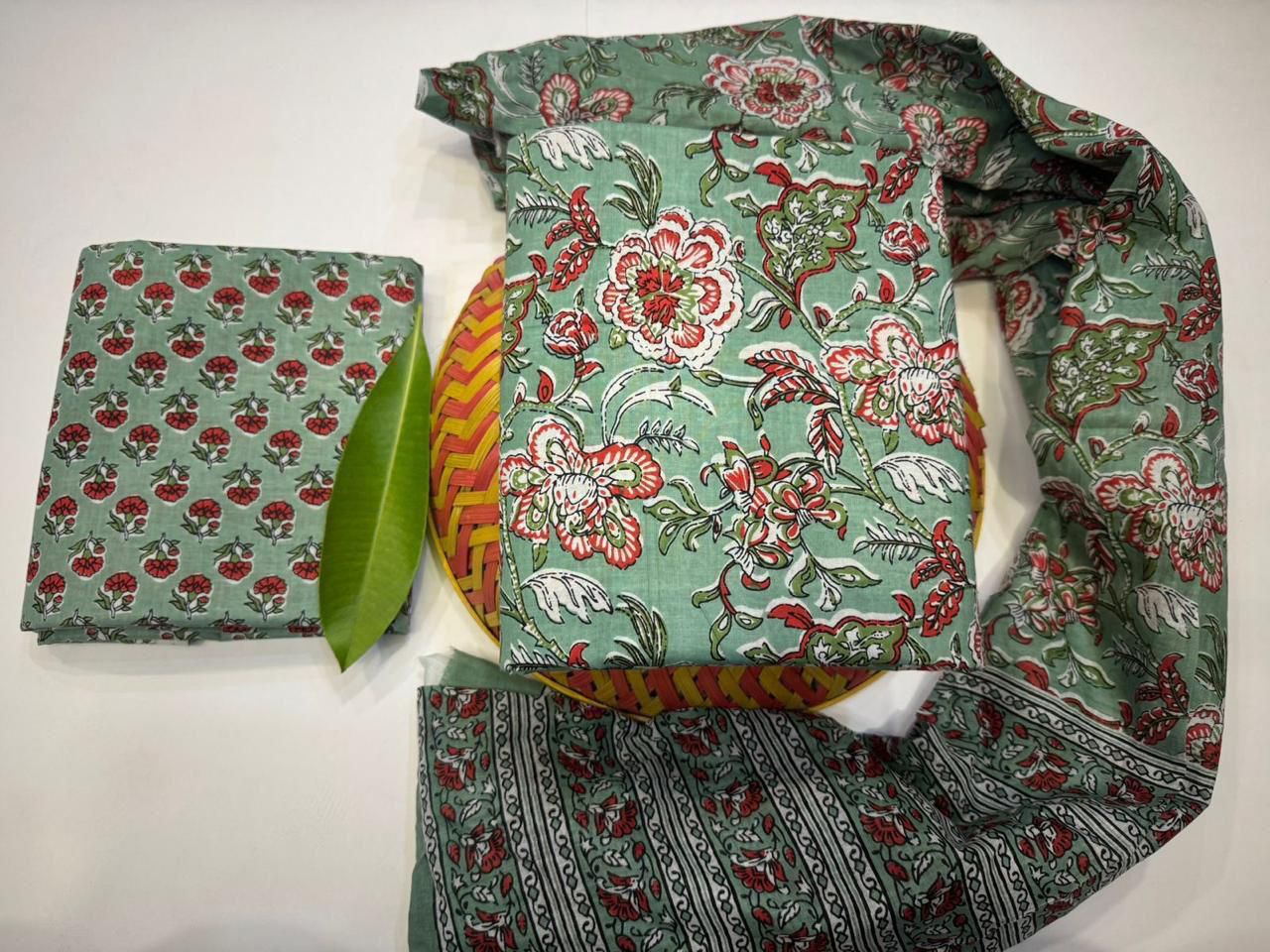 Neerja Nectar Handblock Printed Cotton Suit Set with mul mul Dupatta