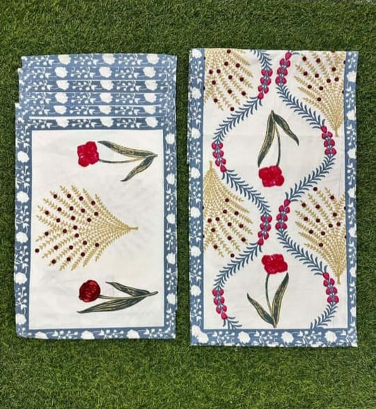 Flooi - Handblock Printed 6-Seater Dining Table Set