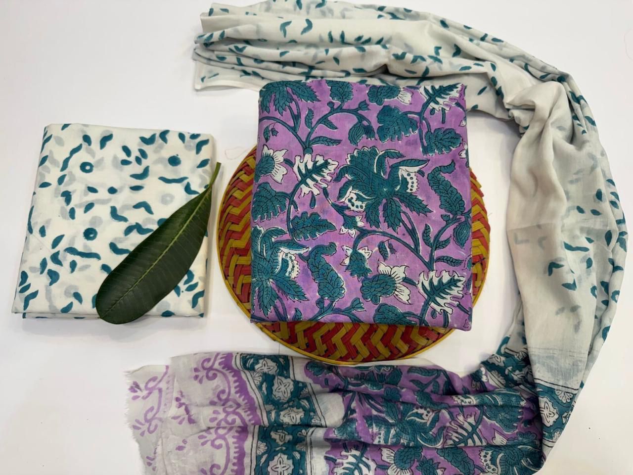 Petal Threads Handblock Printed Cotton Suit Set with mul mul Dupatta