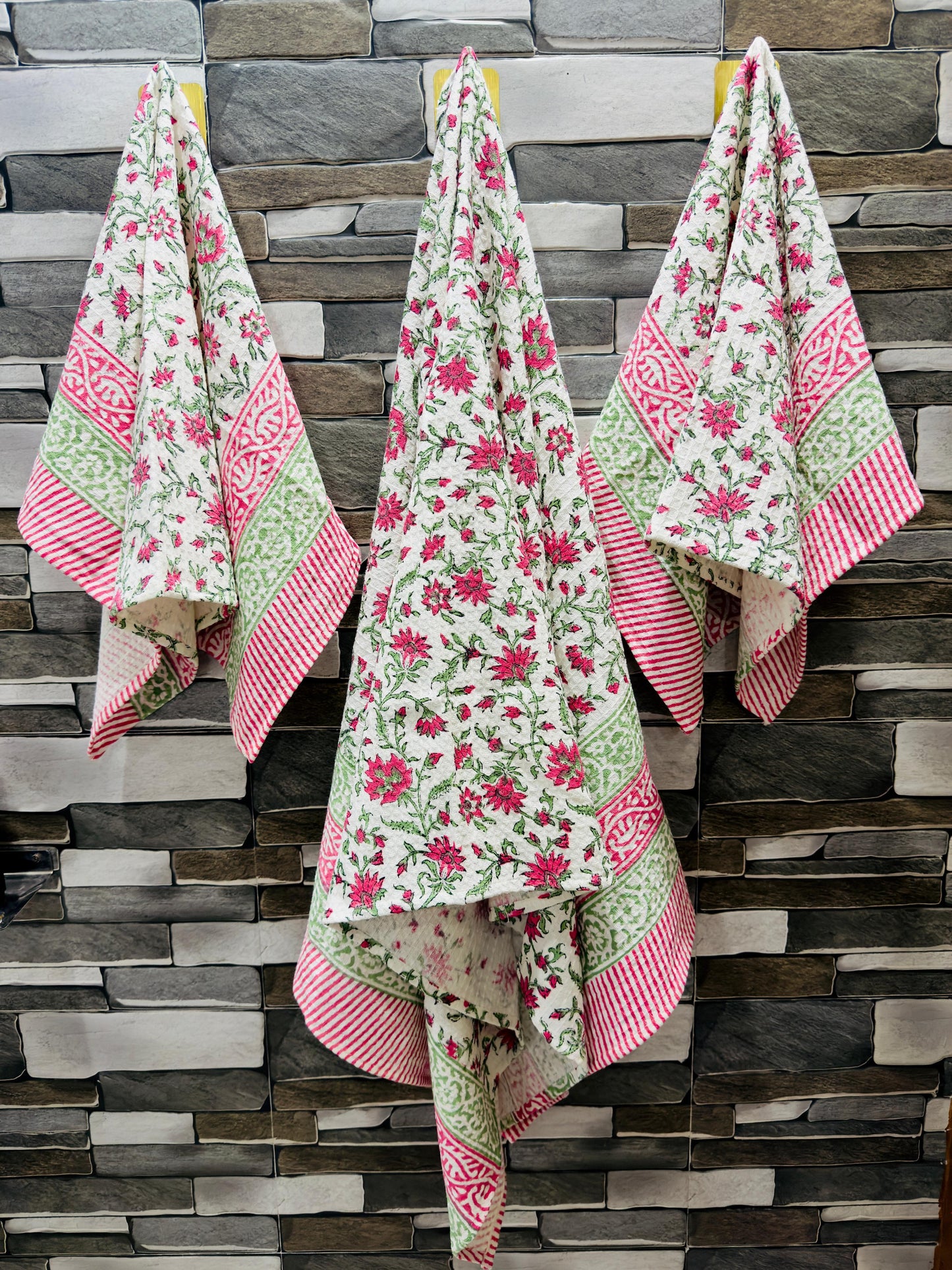 Morning Petal – Handblock Printed Waffle Towel Set