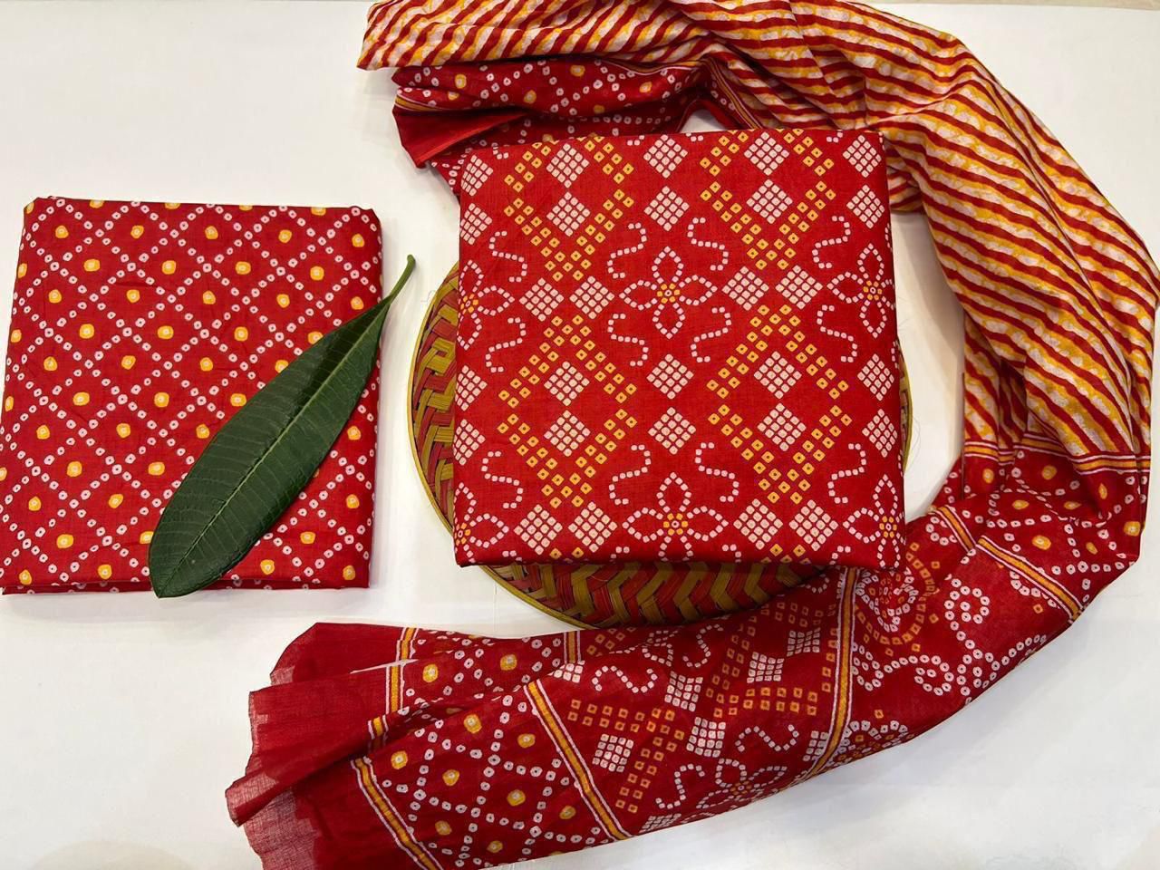 Threaded Blossoms Handblock Printed Cotton Suit Set with mul mul Dupatta