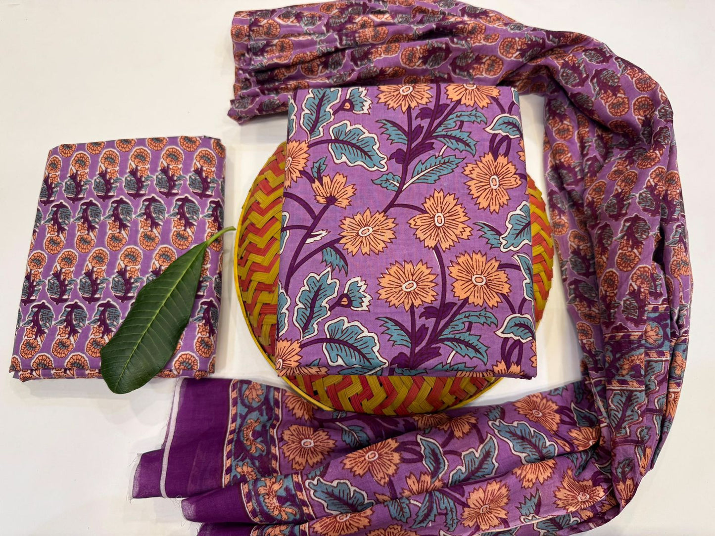 Raatrani prints – Handblock Printed Cotton Suit Set with Mulmul Dupatta