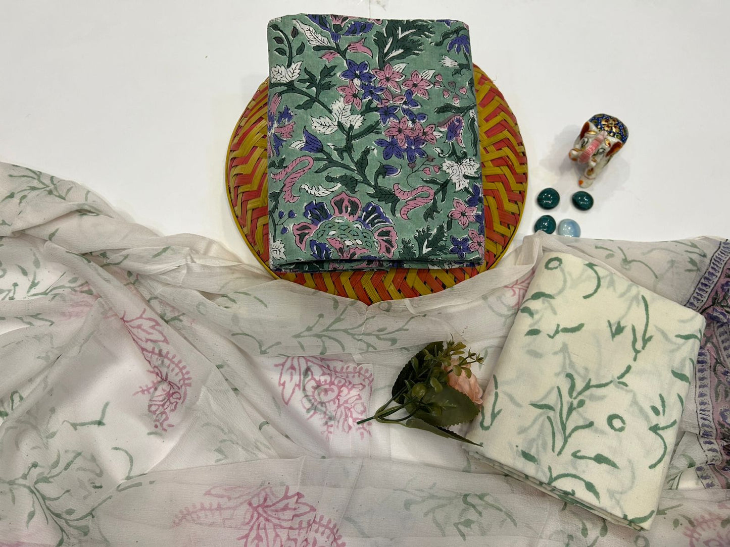 Komal Kalam – Handblock Printed Cotton Suit Set with Chiffon Dupatta