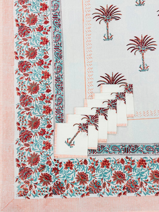 Baithak Bloom | Handblock Printed Dining Table Cover Set