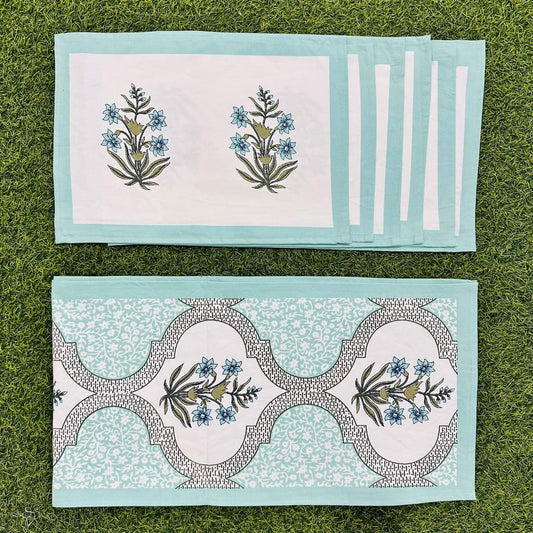 Gracy - Handblock Printed 6-Seater Dining Table Set