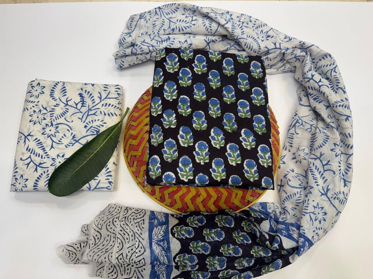 Chidiya Chant Handblock Printed Cotton Suit Set with mul mul Dupatta