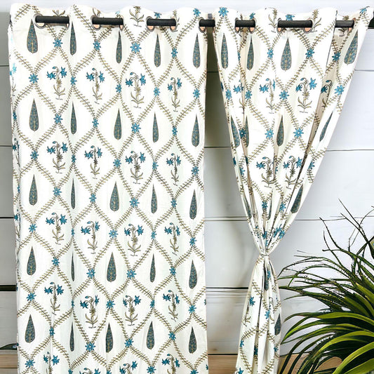 Patang Curtain - Handblock Printed Cotton Curtain Set