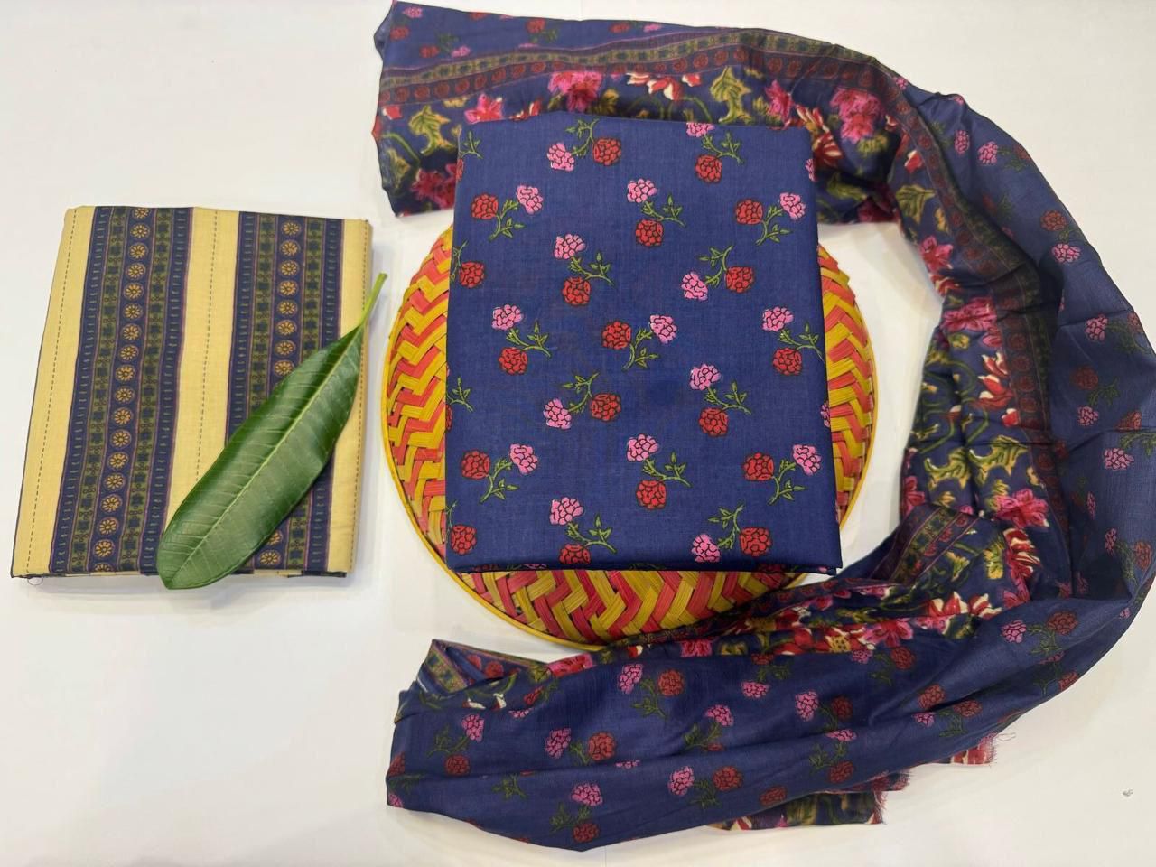 Kaarigarikatha – Handblock Printed Cotton Suit Set with Mulmul Dupatta