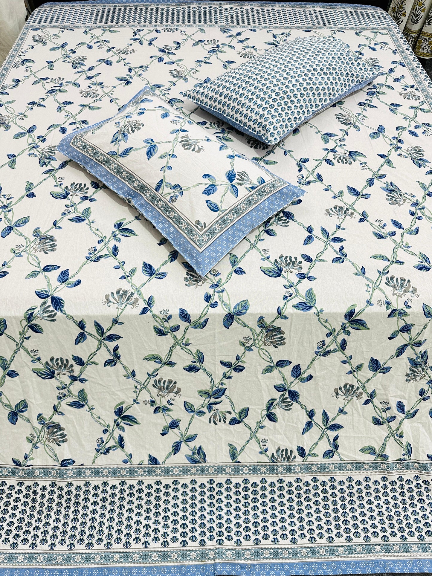 Ocean Whisper Handblock Printed Bedsheet