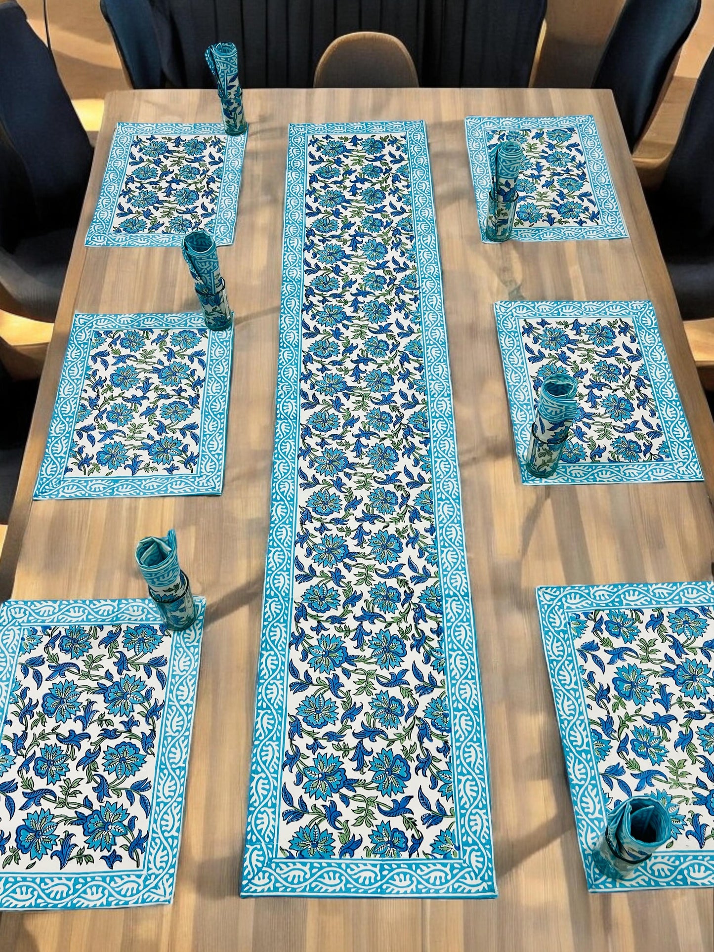 Diago - Handblock Printed 6-Seater Dining Table Set