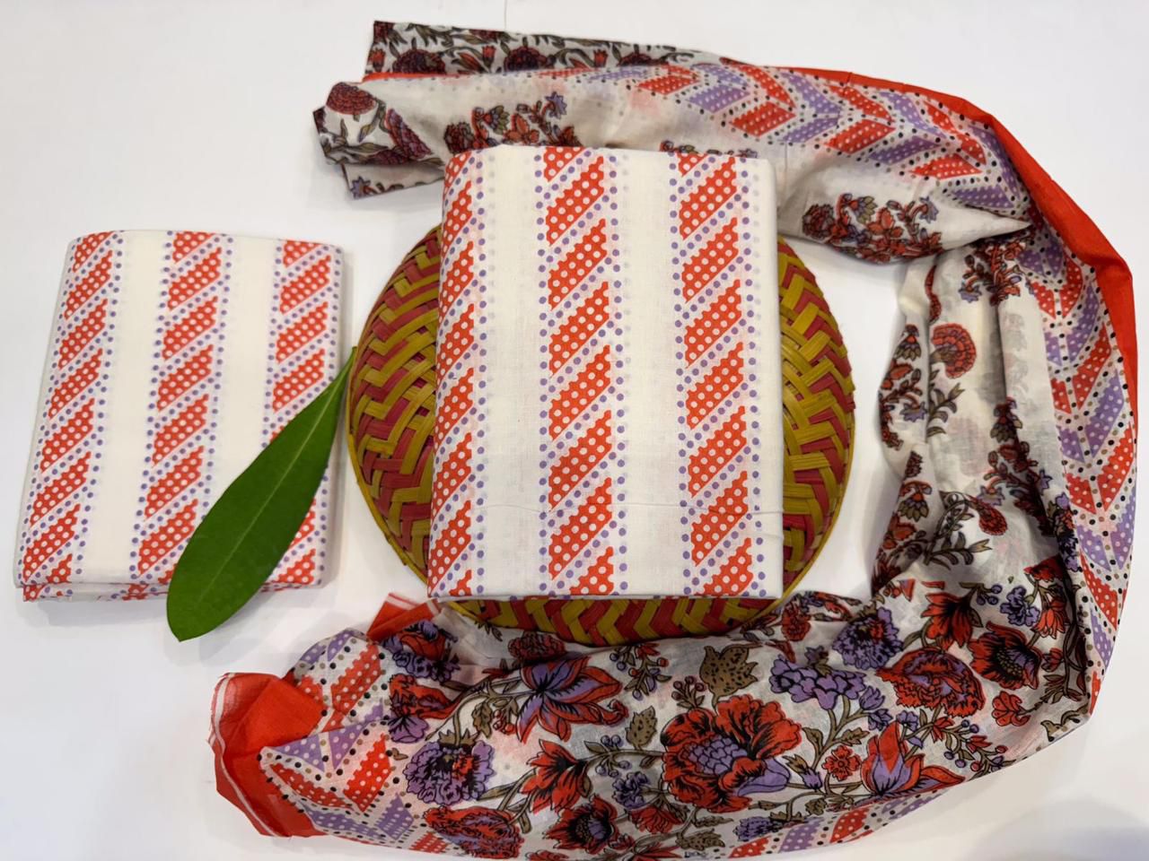 Blossom Drift Handblock Printed Cotton Suit Set with mul mul Dupatta