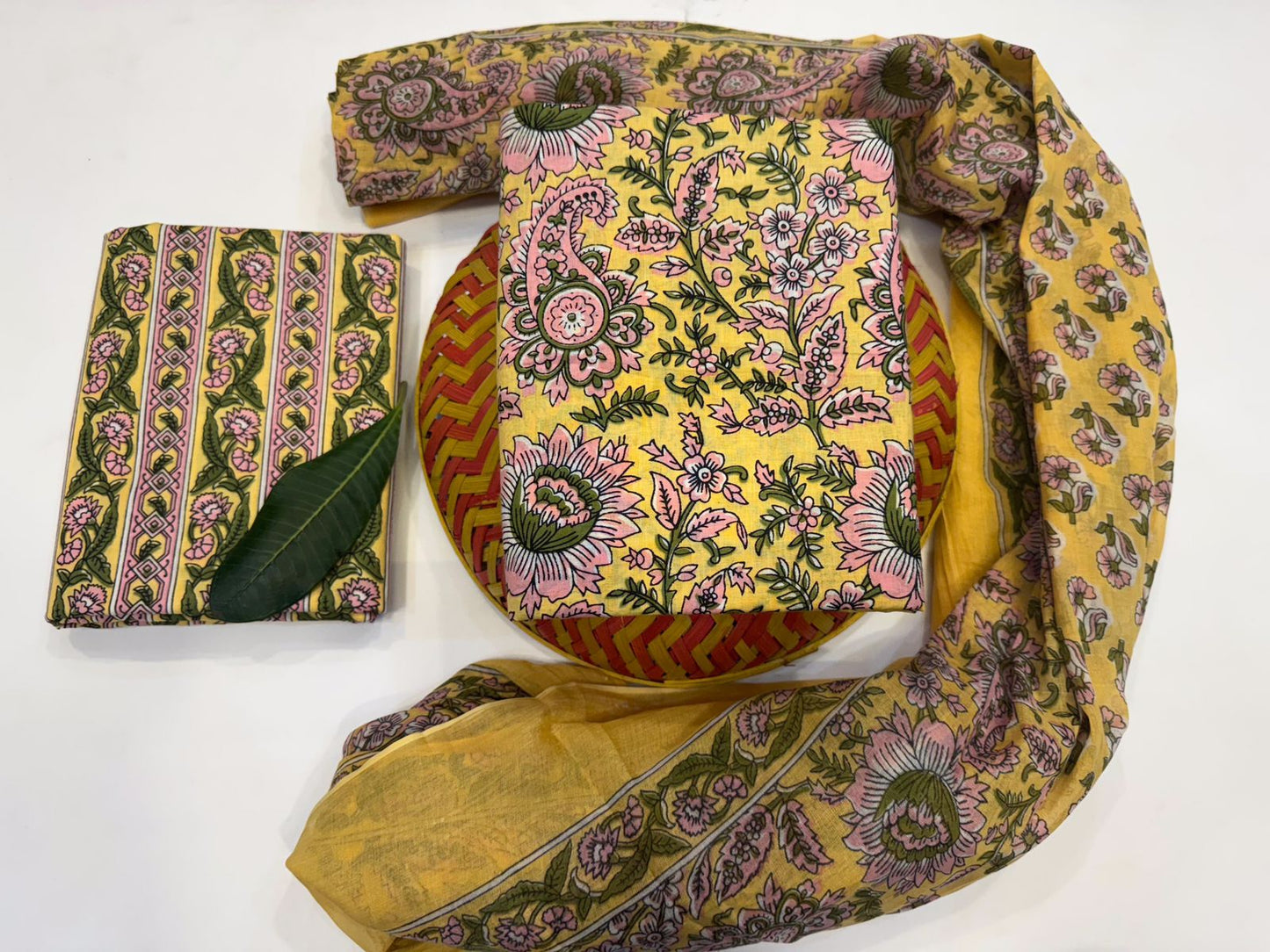 Gulzaar Wear – Handblock Printed Cotton Suit Set with Mulmul Dupatta