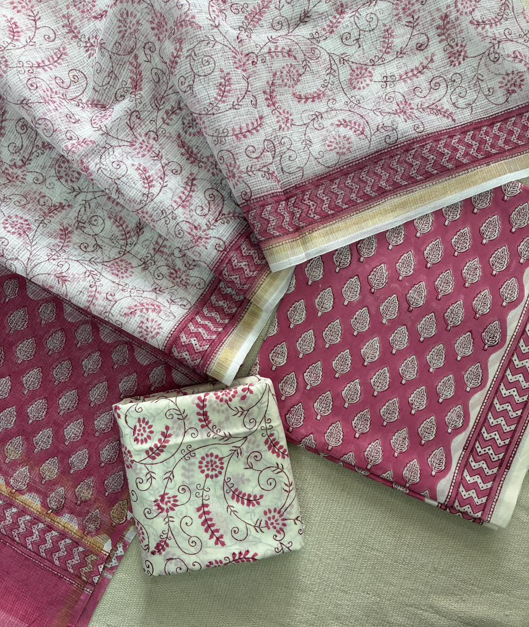 KotaKari – Handblock Printed Cotton Suit Set with Kota Doriya Dupatta