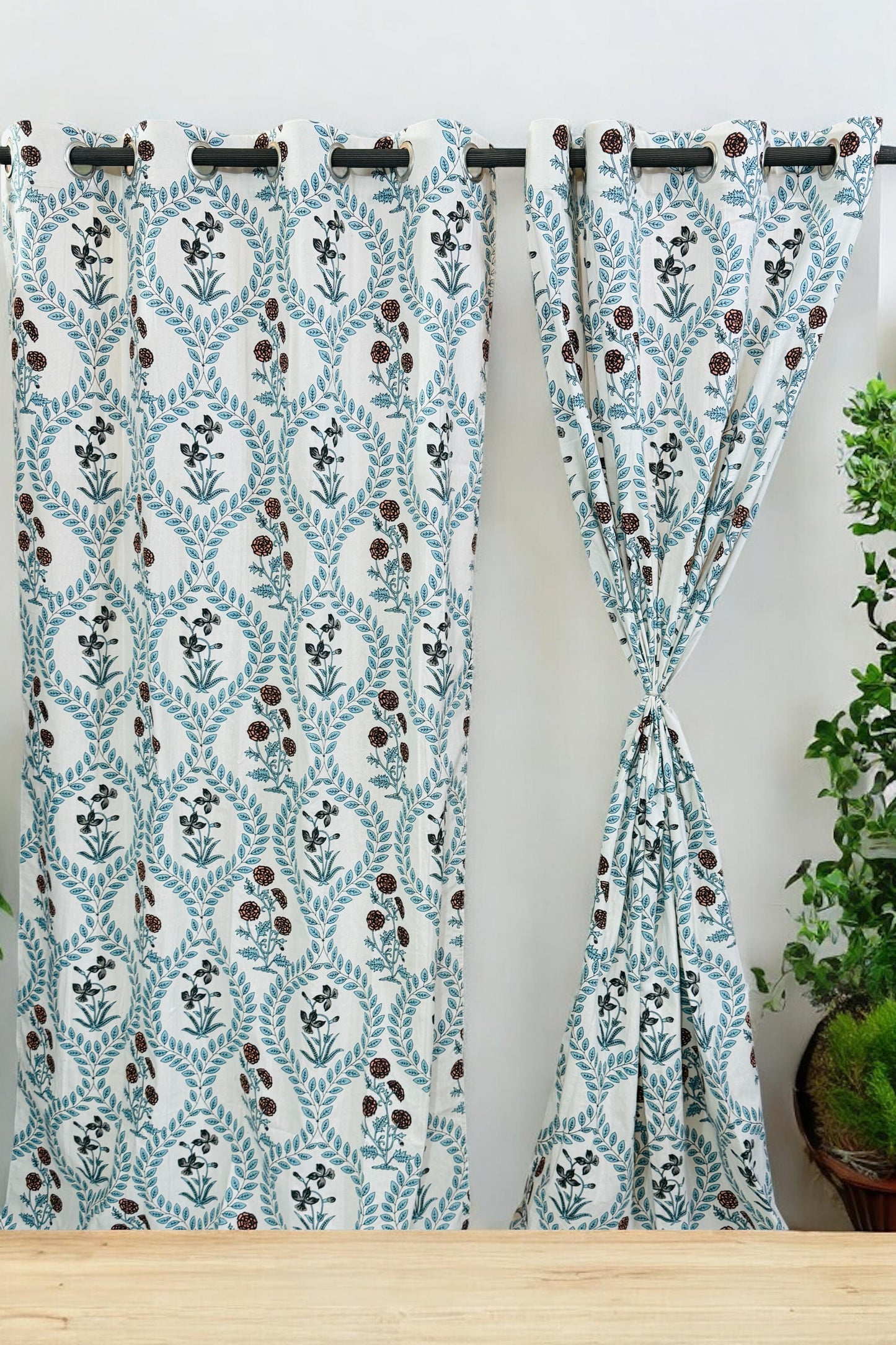 Neelvaan Veil – Handblock Printed Cotton Curtain Set