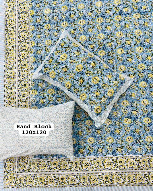 Aakaash Sheet| Handblock Printed Double Bedsheet Set