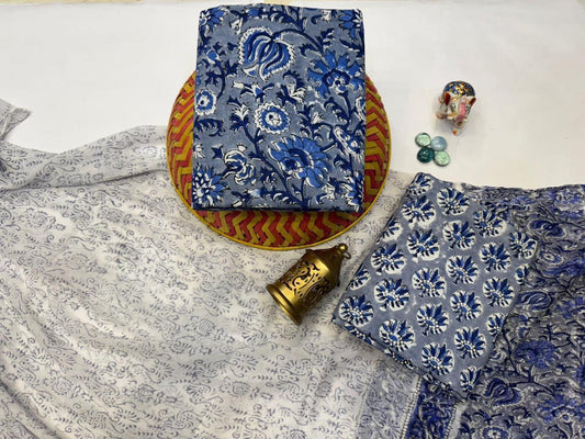 Chandni Soot – Handblock Printed Cotton Suit Set with Chiffon Dupatta
