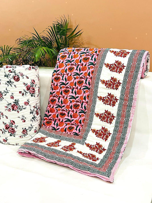 Lalbag Quilt – Handblock Printed King Size Quilt Razai