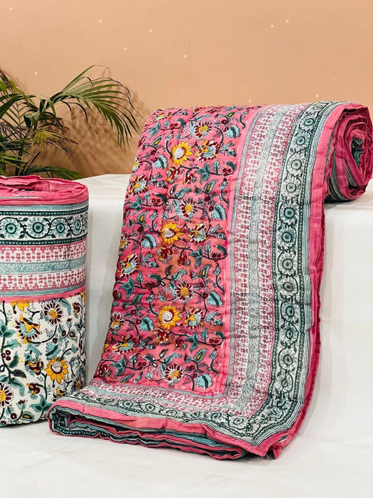 ThandiChhaap – Handblock Printed King Size Quilt Razai