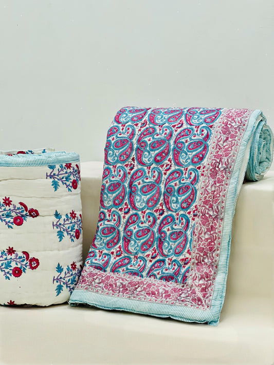 Makhmal ker – Handblock Printed King Size Quilt Razai