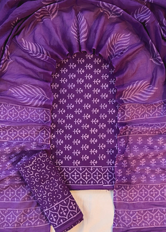Gulzaar Wear – Handblock Printed Cotton Suit Set with Mulmul Dupatta