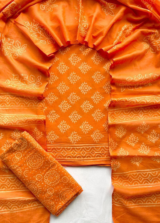 Neelpushp – Handblock Printed Cotton Suit Set with Mulmul Dupatta