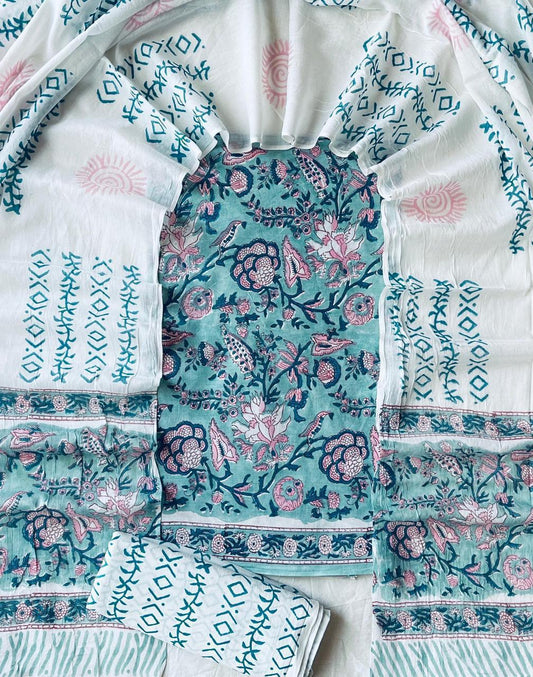 Tana bana studio – Handblock Printed Cotton Suit Set with Mulmul Dupatta