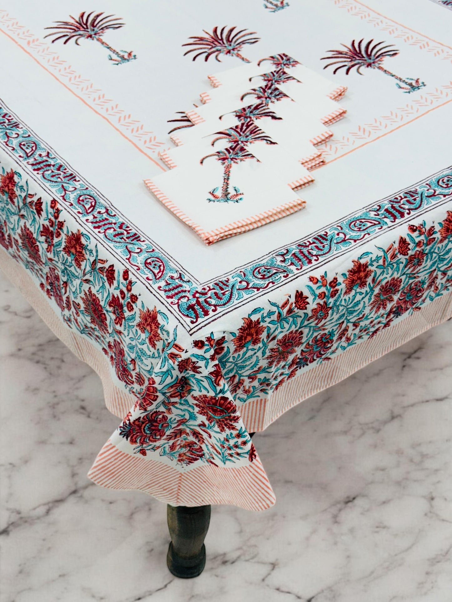 Baithak Bloom | Handblock Printed Dining Table Cover Set