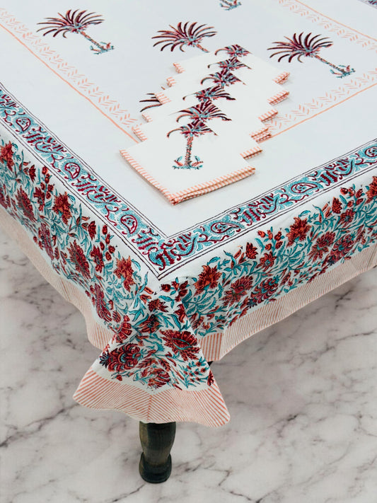 Baithak Bloom | Handblock Printed Dining Table Cover Set