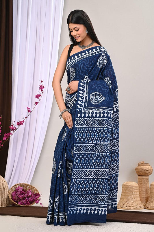 AranyaAura – Handblock Printed Cotton Mul Saree