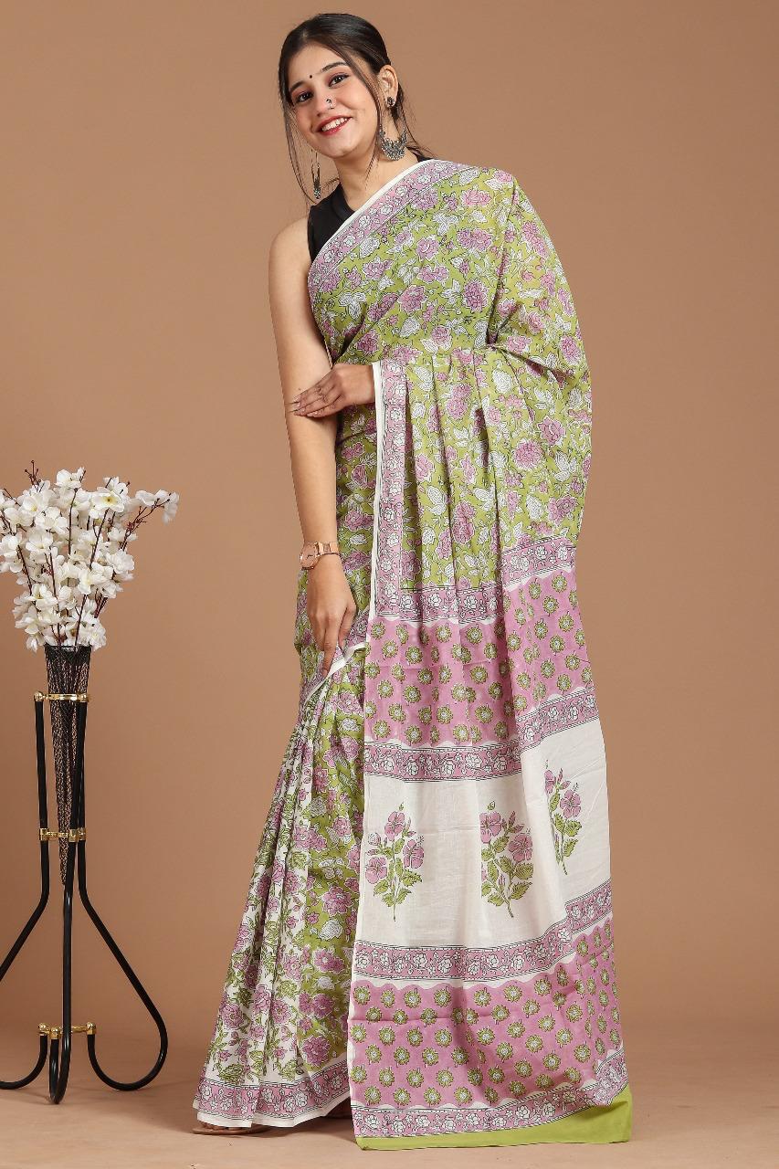 MaatiSoot – Handblock Printed Cotton Mul Saree