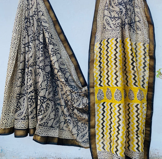 Mridul – Handblock Printed Maheshwari Silk Saree