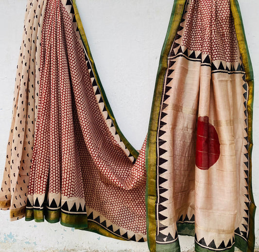 Neerja Weaves – Handblock Printed Maheshwari Silk Saree