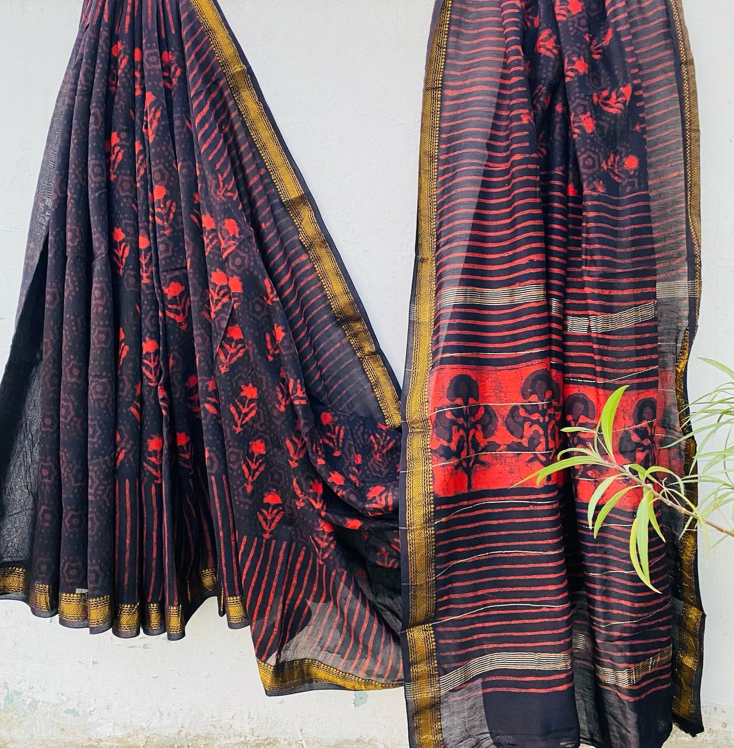 MaatiRaag – Handblock Printed Maheshwari Silk Saree