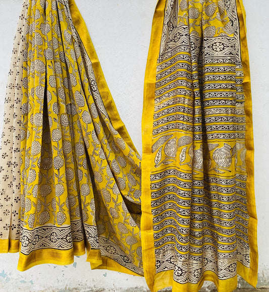 Vriksha Vastra – Handblock Printed Maheshwari Silk Saree