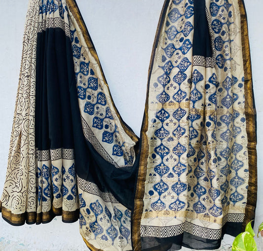ChhaapPatta – Handblock Printed Maheshwari Silk Saree